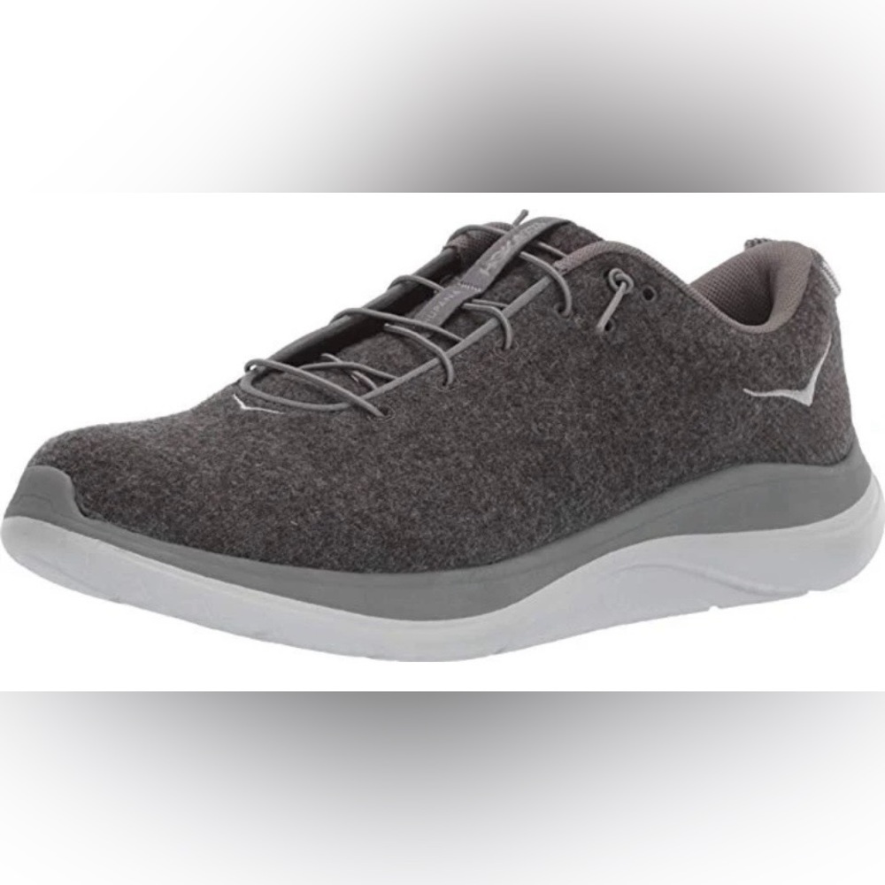 Hoka Size 9.5 Men’s Hupana Flow Wool Sneakers in Dark Shadow/Charcoal Gray